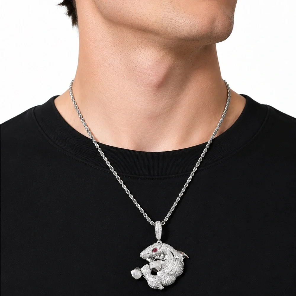Iced Out Bodybuilder Shark Pendant - 925 Sterling Silver 3.90CT MOISSANITE